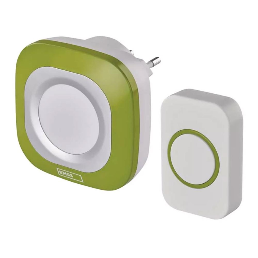 Bezdrátový zvonek do zásuvky 230V + 1xCR2032 IP44 zelená